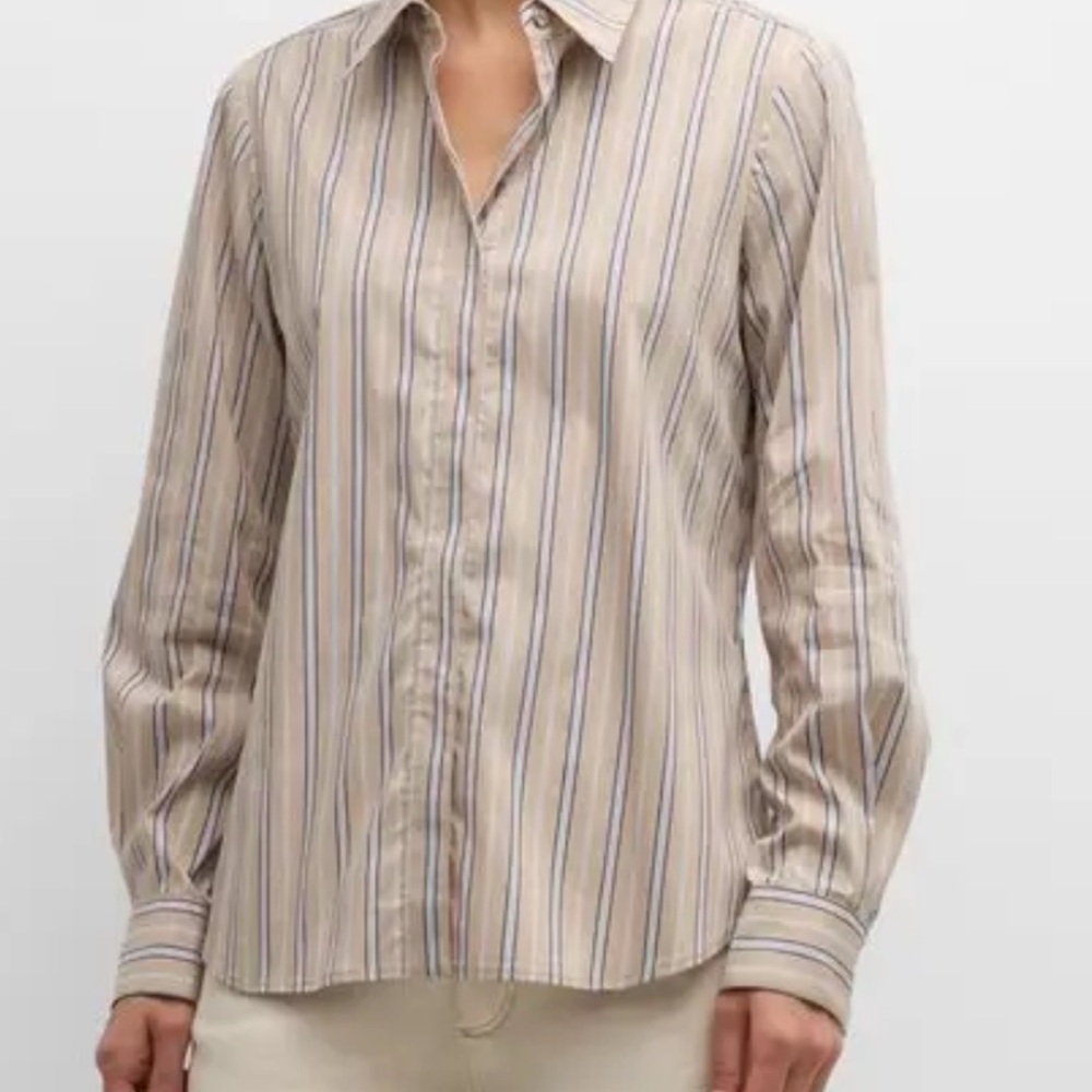 Finley Mason Striped Tan Button-Up Shirt, size lg